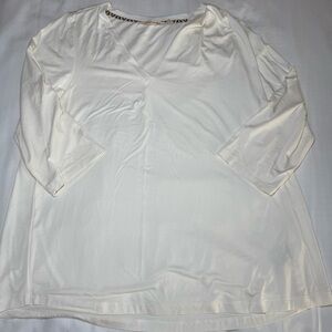Soft Surroundings Shirt Womens Medium Cream 3/4 Long Sleeve Tunic Top V Neck